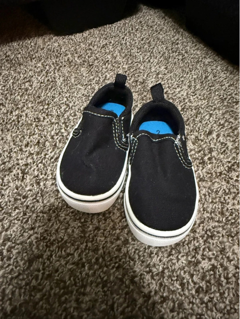 Black Toddler Size 2 Slip-On Canvas Shoes White Sole